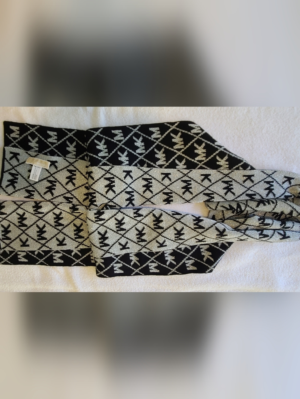 Michael Michael Kors Black&Silver Logo Monogram Scarf Metallic Sparkle - Picture 2 of 6